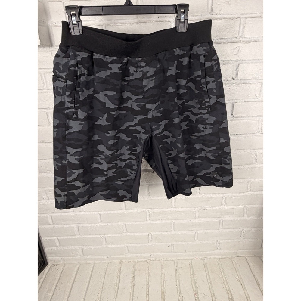 Greyson Mens 34 Black Gray Camo Athletic Shorts Drawstring Wolf Logo Athleisure
